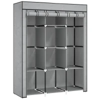 HOMCOM Kast van stof, opslagoplossing, 8 planken, 2 kledingstangen, Grijs(m-1)