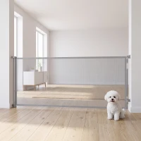 PawHut Retractable Dog Gate, Extends to 300 cm Wide & 104 cm Tall, Mesh Pet Gate Single Hand Operation, for Stairs Doorways(m-9)