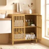HOMCOM Mobiletto Bagno Stretto in Bambù con Ripiano Regolabile, Naturale(m-2)