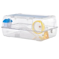 PawHut Cage pour hamster 2 niveaux avec mangeoire abreuvoir maisonnette rampe roue d'exercice 74x46x32 cm transparente(m-1)