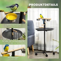 PawHut Vogelspielständer, tragbare Papageien-Sitzstange mit vier Rädern, Edelstahlschalen rundem Tablett(m-5)