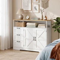HOMCOM Aparador de Cozinha, Móvel de Arrumação com 3 Gavetas, 2 Portas Estilo Celeiro, Tampo e Compartimento Aberto, Branco(m-6)
