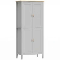 HOMCOM Tall Pantry Cupboard with Motion Sensor LED Light - Grey(m-1)