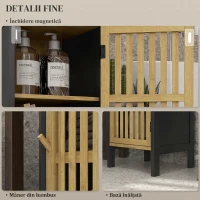 HOMCOM Dulap de Baie cu Raft Deschis și Dulăpior, din MDF și Bambus, 32x30x90,5 cm, Negru și culoare Lemn(m-7)