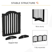 PawHut Freestanding Dog Gate Wooden Stair Gate for Dogs with Support Feet Foldable Pet Fence Safety Barrier for the House Doorway Stairs Black(m-7)