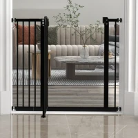PawHut Metal 74-94cm Adjustable Pet Gate Safety Barrier w/ Auto-Close Door Black(m-9)