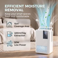 HOMCOM 400mL/Day Small Dehumidifier, RGB Mood Lights, 24H Timer, LED Display, Dehumidifier for Home Damp, White(m-4)
