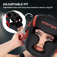 SPORTNOW Boxing Headguard w/ Adjustable Strap for Sparring, Kickboxing, MMA, Red/Black(m-5)
