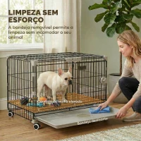 PawHut Gaiola para Cães Dobrável com Rodas, Tabuleiro Amovível, Porta Deslizante e Teto Rebatível 60,5x45,5x54,5 cm Preto(m-7)