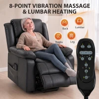 HOMCOM Riser Recliner Chair with Massage and Heat, PU Leather Power Electric Lift Armchair for Elderly, Charcoal Grey(m-5)