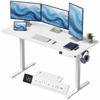 HOMCOM Elektrischer Stehschreibtisch höhenverstellbar mit LCD-Display, Kabeldurchführungen & Haken, Weiß(m-12)