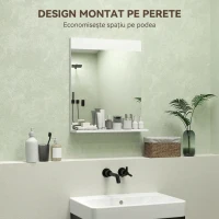 HOMCOM Oglindă de baie de perete modernă cu raft pentru depozitare, din sticlă și MDF, 50x12x60 cm, alb(m-4)