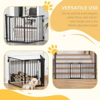 PawHut Pet Safety Gate, 3 Panels Playpen Fireplace, Foldable Metal Fence, Stair Barrier, Room Divider, Fire Guard w/ Automatic Closing Door, Black(m-4)