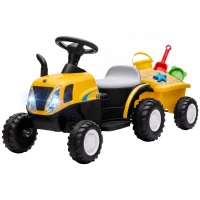 AIYAPLAY Tractor Eléctrico para Niños con Remolque Desmontable 6V Luces Música Claxon Pedal Niños 1-3 Años 2,5 km/h Amarillo(m-5)