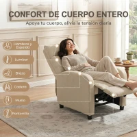 HOMCOM Sillón Relax Reclinable Manual hasta 155º Apertura Push con Reposapiés Respaldo Alto Acolchado Grueso Beige(m-6)