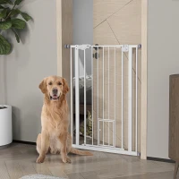PawHut Extra Tall Pet Gate, Indoor Dog Safety Gate, with Cat Flap, Auto Close, 74-80cm Wide - White(m-2)