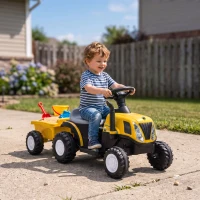 AIYAPLAY Tractor Eléctrico para Niños con Remolque Desmontable 6V Luces Música Claxon Pedal Niños 1-3 Años 2,5 km/h Amarillo(m-4)