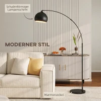 HOMCOM Booglamp, vloerlamp, hoogte verstelbaar, voetschakelaar, voet in marmerlook, 170-180 cm, zwart(m-4)