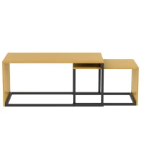 HOMCOM Set van 2 salontafels/bijzettafels, MDF, metaal, 90 x 48 x 42 cm / 59 x 42 x 36 cm, naturel hout + zwart(m-10)