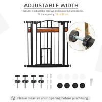 PawHut Pet Gate Safety Gate, with Cat Flap, Auto Close, for Staircases, Doorways, Hallways, 74-80cm Wide - Black(m-19)