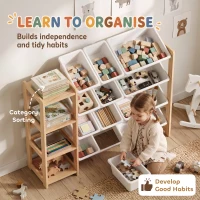 AIYAPLAY Toy Storage Organiser with 3 Shelves and 12 Bins, Wooden Toy Organiser for Playroom, Bedroom, Nursery, Natural(m-5)