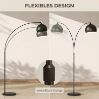 HOMCOM Bogenleuchte, Stehlampe, höhenverstellbar, Fußschalter, Sockel in Marmoroptik, 170-180cm, Schwarz(m-5)