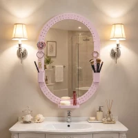 HOMCOM Oval Wall Mirror, 60 x 90 cm Decorative Hanging Mirror with Pegboard Frame, Wall-Mounted, Pink(m-2)