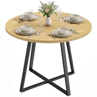 HOMCOM Masă rotundă pentru 4 persoane Masă rotundă de bucătărie Cadru din oțel 100 cm Lemn natural Negru(m-7)