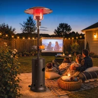 Outsunny Gas Patio Heater with Table Tray, 13 kW Portable Propane Outdoor Heater with Piezo Ignition, Tip-over Protection, Brown(m-8)