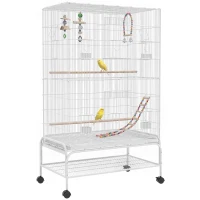 PawHut Vogelkäfig inklusive Sitzstangen, Vogelspielzeug, herausnehmbare Bodenwanne, Weiß(m-8)