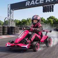 AIYAPLAY 24V Electric Go Kart for Kids 6-12 Years with Drift Mode, Adjustable Seat, 3 Speed, Slow Start, Pink(m-14)