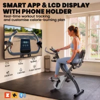 SPORTNOW 4-In-1 Folding Exercise Bike with Resistance Bands, Bluetooth App, 8-Level Magnetic Resistance, LCD Display, Grey(m-5)