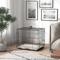 PawHut Foldable Dog Crate with Two Doors with Tray, Soft Cushion, for Extra Small Dogs, 60 x 45 x 50, Black(m-8)