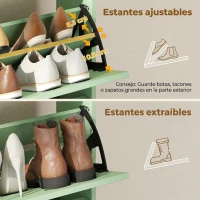 HOMCOM Zapatero Recibidor Entrada con 4 Cajones Abatibles y Estante Abierto Estantes Ajustables Encimera hasta 16 Pares Verde(m-7)