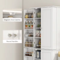 HOMCOM 8-Tier Kitchen Cupboard with 16 Door Racks, Freestanding Pantry Cupboard with Adjustable Shelves, 60 x 35 x 166cm, White(m-7)