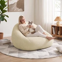 HOMCOM Banco Pufe para Adultos em Veludo Cotelê Recheado em Espuma Forma Envolvente Sem Montagem 114x121x60 cm Creme(m-4)