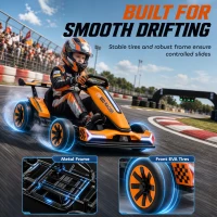 AIYAPLAY 24V Electric Go Kart for Kids 6-12 Years with Drift Mode, Adjustable Seat, 3 Speed, Slow Start, Orange(m-5)