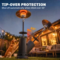 Outsunny Gas Patio Heater with Table Tray, 13 kW Portable Propane Outdoor Heater with Piezo Ignition, Tip-over Protection, Brown(m-6)