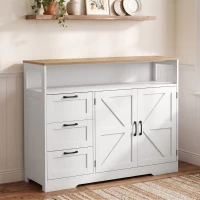 HOMCOM Aparador de Cozinha, Móvel de Arrumação com 3 Gavetas, 2 Portas Estilo Celeiro, Tampo e Compartimento Aberto, Branco(m-2)