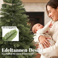 HOMCOM Kunstkerstboom 150 cm, edelspar, vol model met scharniertakken, 525 takpunten, inklapbare houten standaard, groen(m-5)