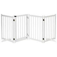 PawHut Wooden Dog Gate, Dog Fence Indoor, 80 cm Tall Freestanding Pet Gate for Small and Medium Dogs with 4 Panels, 2 Support Feet, White(m-1)