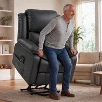 HOMCOM Riser Recliner Chair with Massage and Heat, PU Leather Power Electric Lift Armchair for Elderly, Charcoal Grey(m-2)