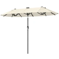 Outsunny Umbrelă Dublă cu Lumini LED și Manivelă, din Poliester și Oțel, 2.92x1.5x2.2 m, Bej(m-11)