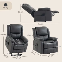 HOMCOM Riser Recliner Chair with Massage and Heat, PU Leather Power Electric Lift Armchair for Elderly, Charcoal Grey(m-3)