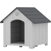 PawHut Außen-Hundehütte, Hundehütte aus wasserdichtem Polypropylen belüftet erhöhter Boden 66x55x65 cm hellgrau(m-7)