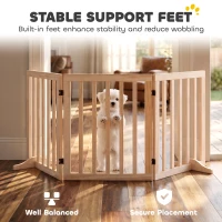 PawHut Wooden Dog Gate, 3-Panel Freestanding Pet Gates Indoor with 2 Support Feet and 360° Flexible Hinges, Natural(m-7)