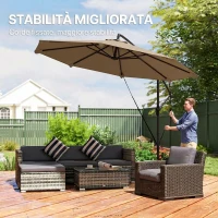 Outsunny Ombrellone a Sbalzo Ø3 m con Base a Croce e Manovella, in Metallo, PP e Poliestere, Cachi(m-4)