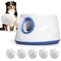 PawHut Lansator de mingi pentru câini automat cu 6 mingi ETPU 3 distanțe reglabile 6m/10m/14m Albastru(m-7)