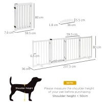 PawHut Wooden Dog Gate, Dog Fence Indoor, 80 cm Tall Freestanding Pet Gate for Small and Medium Dogs with 4 Panels, 2 Support Feet, White(m-3)