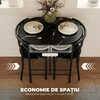 HOMCOM Set Masă Modernă cu 2 Scaune pentru Dining, Set 3 Piese Economisitoare de Spațiu, Negru(m-5)